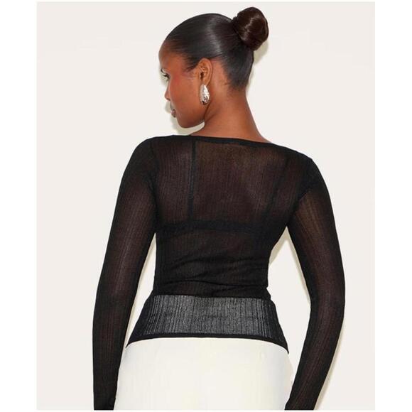 NWT Prettylittething Black Sheer Long Sleeve Top Size 4 - Picture 3 of 9